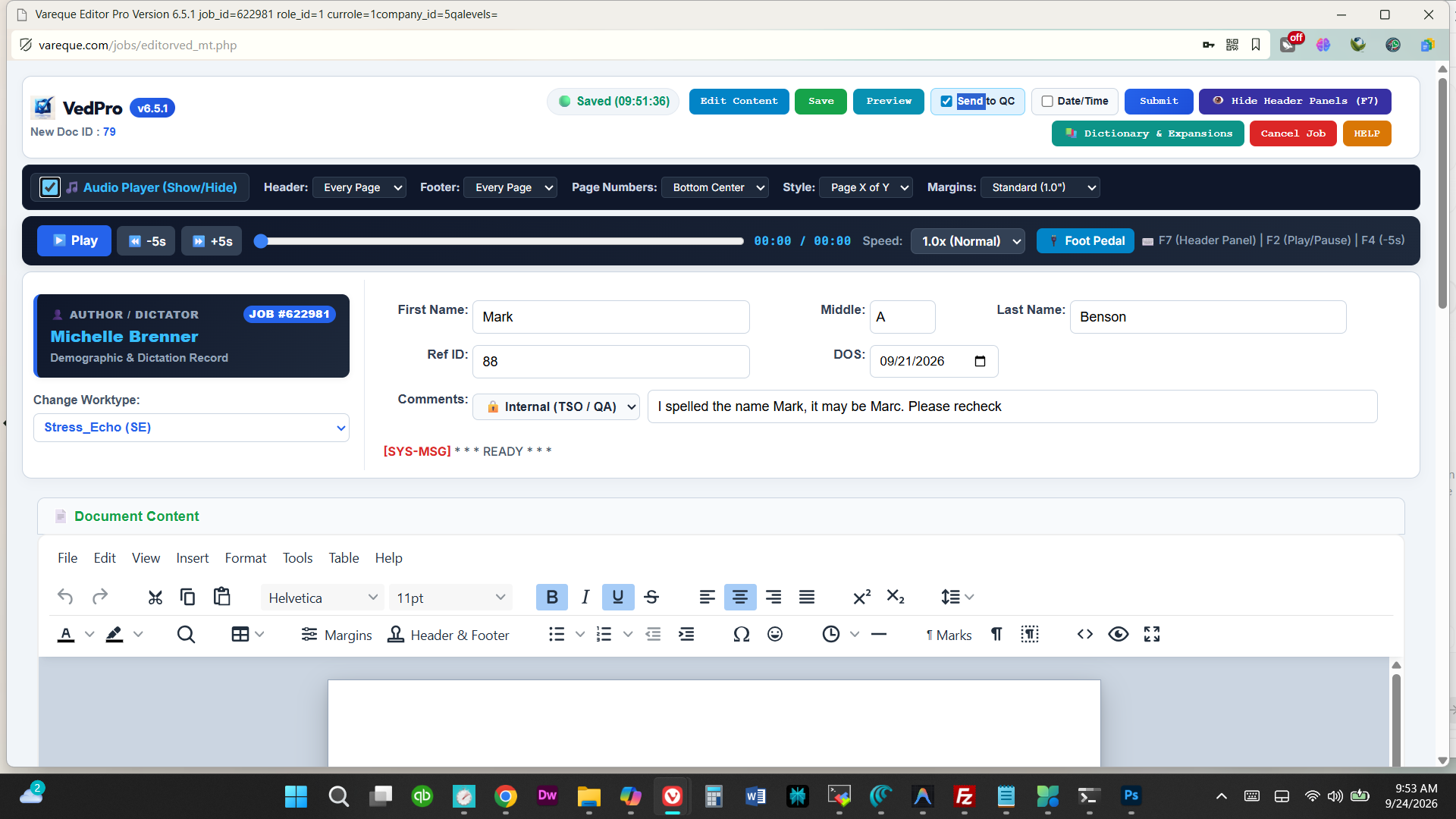 VEdPro editor toolbar with header panels open