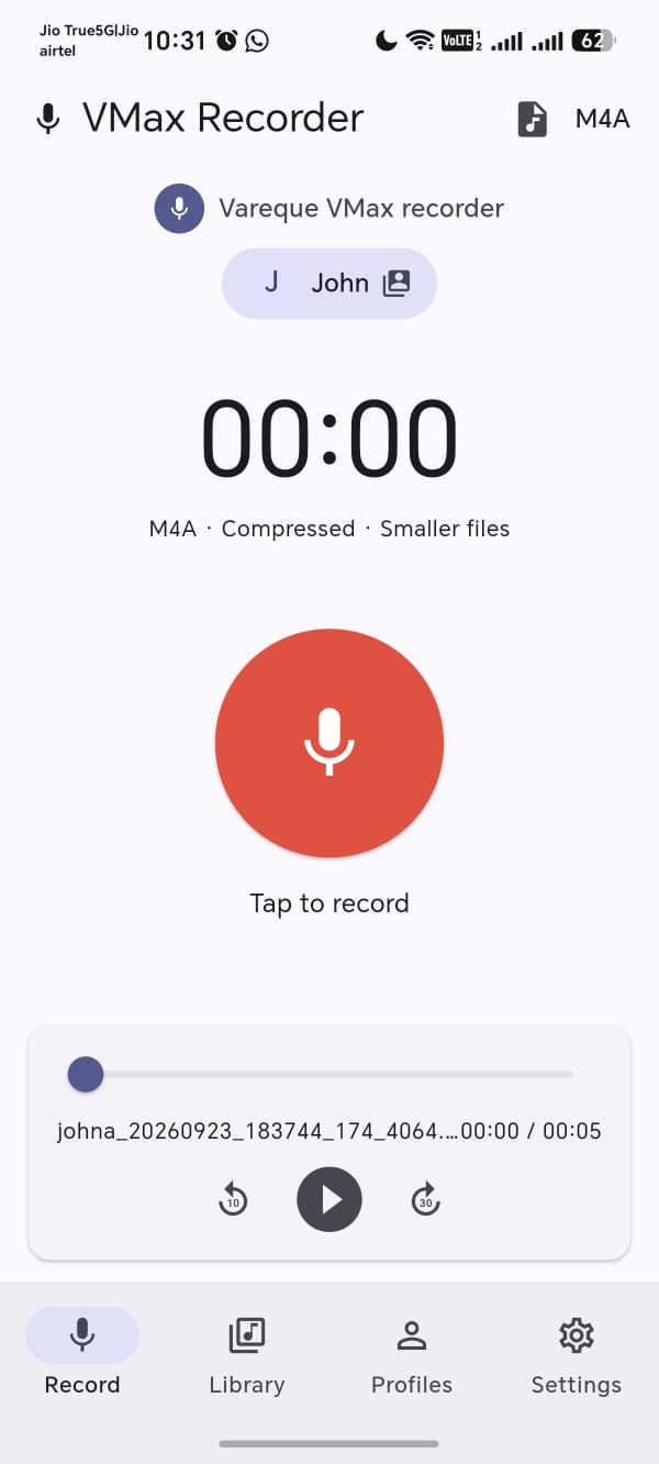 VMax record screen