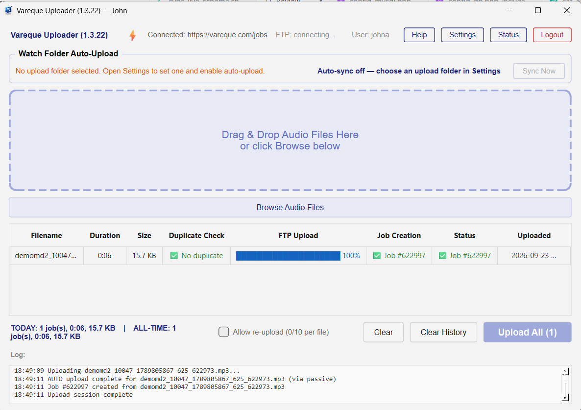 Desktop Uploader main window